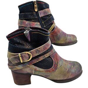 L'Artiste by Sprink Step Womens 36 Shazzam Leather Boot‎ Navy Multi